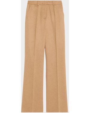 Max Mara Carbone Pleated Wool Straight-Leg Pants - Natural