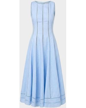 Nicholas Lark Linen Lattice-Trim Midi Dress - Blue