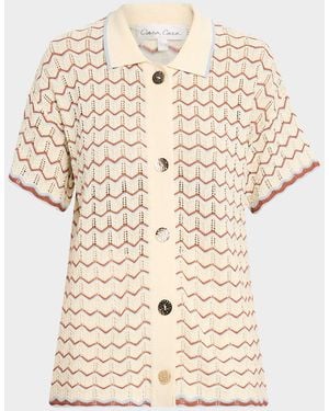 Cara Cara Hayes Short-Sleeve Crochet Polo - Natural