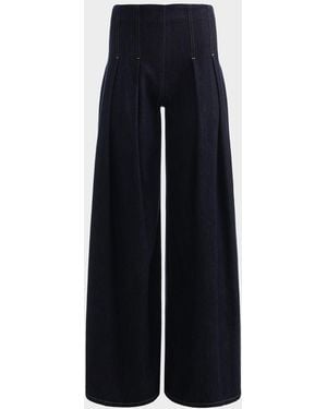 Alice + Olivia Henry Pleated Denim Pants - Blue