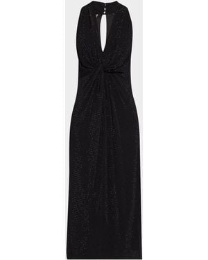 Emanuel Ungaro Twist-Front Rhinestone Midi Dress - Black