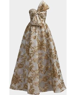 Mac Duggal Brocade Bow Strapless Floral Gown - Natural