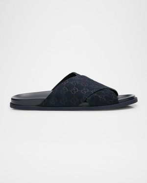 Gucci Rhein Gg Suede Crisscross Side Sandals - Blue