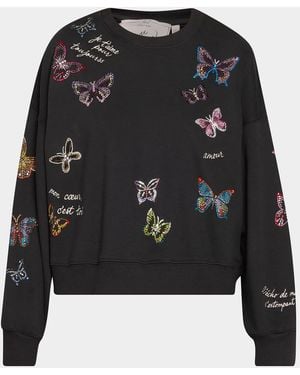 Cinq À Sept Heatset Butterfly Crewneck Sweatshirt - Black