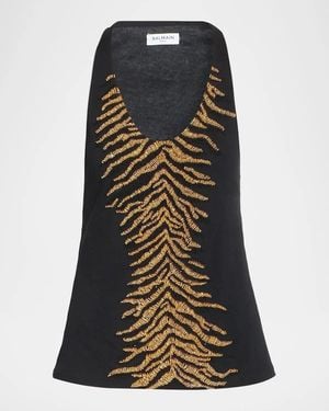 Balmain Tiger-Embroidered Cotton Tank - Multicolor
