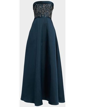 THEIA Paloma Strapless Mikado A-Line Gown - Blue