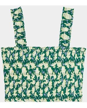 Rails Quinn Floral Smocked Crop Top - Green