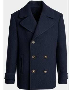 Balmain Apos;S Boiled Wool Pea Coat - Blue