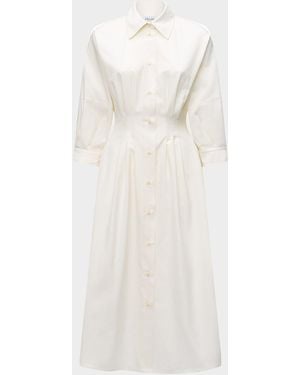 Callas Milano Anais Pleated Cotton Midi Shirtdress - White