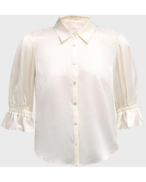 Cinq À Sept Fiona Silk Satin Short-Sleeve Top - Blue