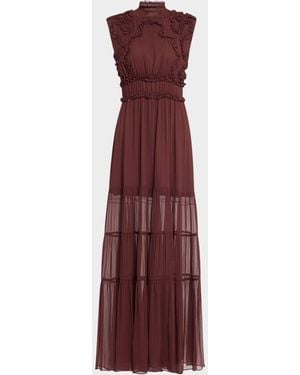 Ulla Johnson Verona Smocked Silk Turtleneck Gown - Purple