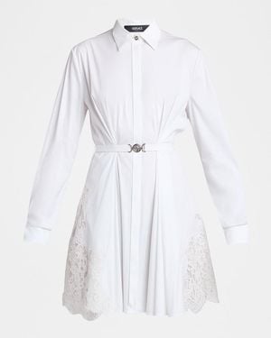 Versace Belted Long-Sleeve Mini Shirtdress - White
