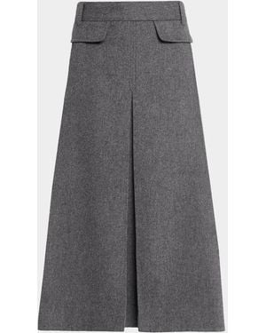 Co. Front Pocket Pleated Wool-Cashmere Midi Skirt - Gray