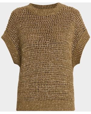 Max Mara Crewneck Sequin Open-Stitch Knit Sweater - Natural