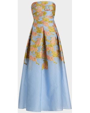 THEIA Leia Strapless Jacquard Dress - Blue
