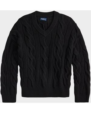Polo Ralph Lauren Cable-Knit Wool-Cashmere V-Neck Sweater - Black