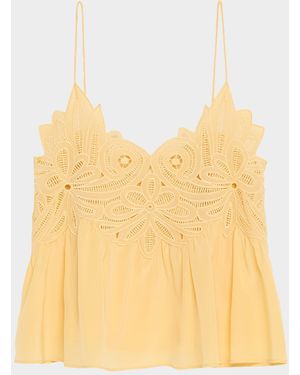 Ulla Johnson Rosie Embroidered Silk Top - Yellow