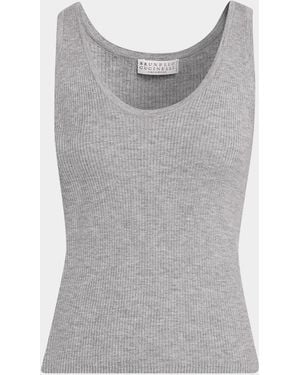 Brunello Cucinelli Sparkle Rib Knit Tank Top - Gray
