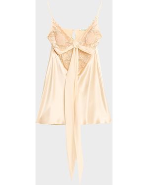 Wiederhoeft Blumen Embroidered Satin Mini Slip Dress - Natural