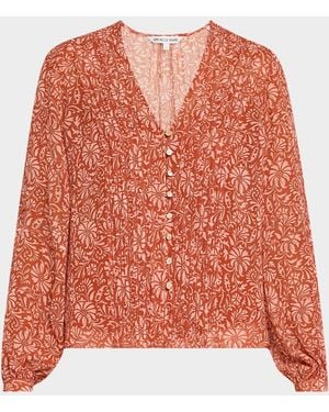 Veronica Beard Calvin Printed Long-Sleeve Blouse - Orange