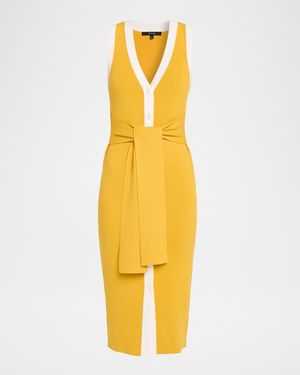 Toccin Victoria Knit Belted Midi Dress - Yellow