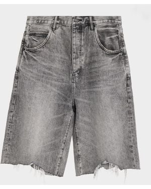 Purple Apos;S High Summer Distressed Asymmetric Denim Shorts - Gray