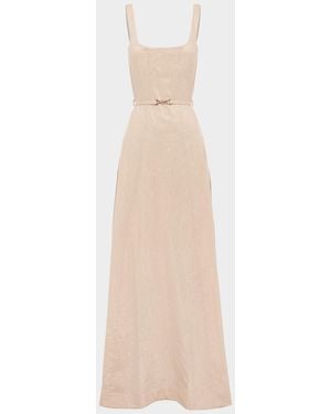 Aqua Blu Australia Claudette Belted Linen Maxi Dress - Natural