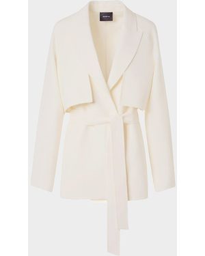 Akris Duo Convertible Linen-Wool Coat - White