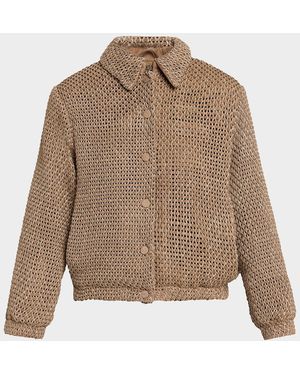 Giorgio Armani Woven Leather Blouson Jacket - Brown