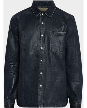 Purple Tiled Overlay Overshirt - Blue