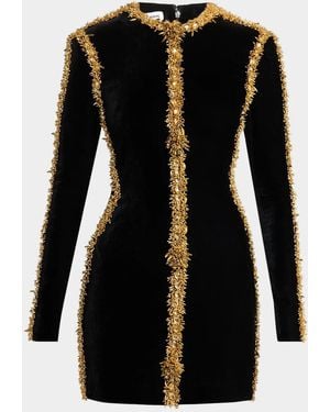 Balmain Embellished Velvet Long-Sleeve Mini Dress - Black