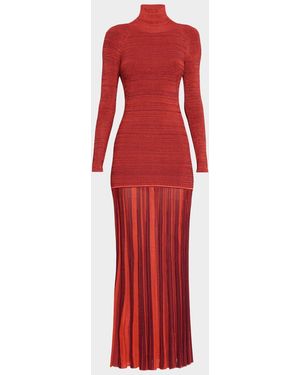 Christopher John Rogers Turtleneck Drop-Waist Pleated Maxi Dress - Red