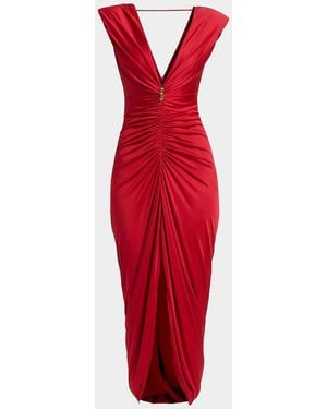 Versace Ruched Tulip-Hem Gown - Red