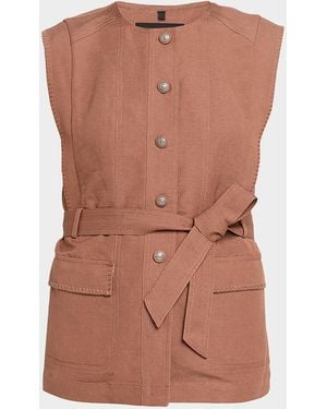 Kobi Halperin Beckett Belted Linen Vest - Brown