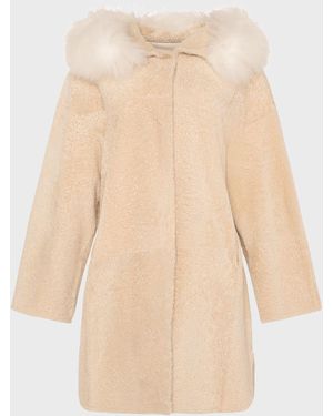 Gorski Reversible Shearling Lamb Stroller With Mongolian Lamb Hood Trim - Natural
