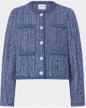 MILLY Shayne Boxy Braid-Trim Jacket - Blue