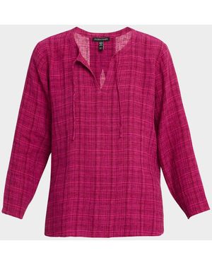 Eileen Fisher Puckered Plaid Organic Linen Top