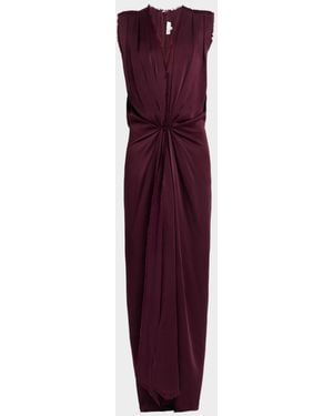 Michael Kors Plunging Draped Satin Column Maxi Dress - Purple