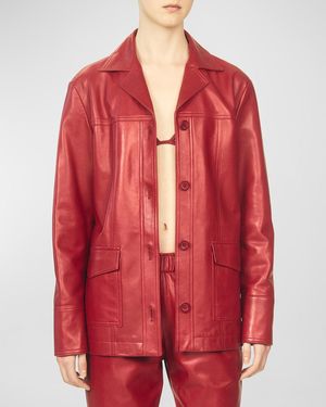Interior The Durden Metallic Leather Shirt Jacket - Red