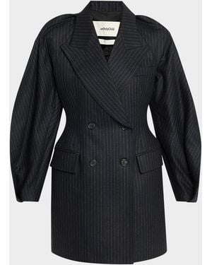 Only Child Kitts Ruched Balloon-Sleeve Double-Breasted Blazer - Black