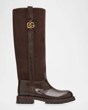 Dolce & Gabbana 20Mm Velata Mixed Leather Knee-High Boots - Brown