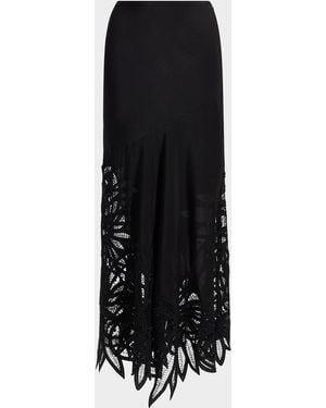 Ulla Johnson Oona Lace Appliqué Silk Midi Skirt - Black