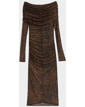 LAPOINTE Bodycon-Print Mesh Midi Dress - Brown
