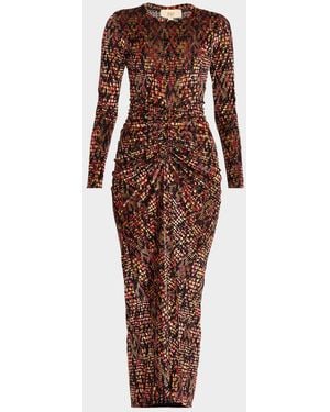 JBQ Elowen Burnout Velvet Midi Dress - Brown