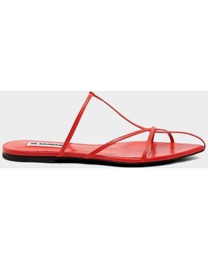 Jil Sander Strappy Leather Flat Slide Sandals - Red