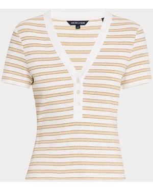 Veronica Beard Dekalb Stripe Short-Sleeve Top - Natural