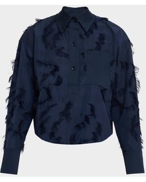 Jason Wu Long Sleeve Fringe Fil Coupe Collared Shirt - Blue