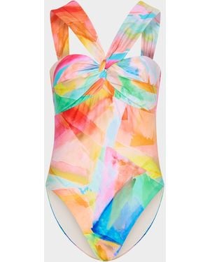 MILLY Betsy Watercolor Paint Stroke One-Piece Swimsuit - White