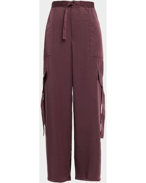 LAPOINTE Lightweight Satin Belted Wide-Leg Utility Pants - Purple