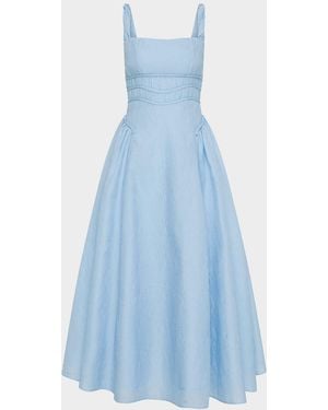 Rachel Gilbert Sophia Strap Textured Jacquard Tea-Length Dress - Blue